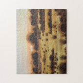 森林に覆われた風光明媚な風景の夕日 ジグソーパズル (縦)