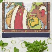 森林のサンタクロース鹿ヴィンテージクリスマス キッチンタオル (折り畳み)