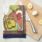 森林のサンタクロース鹿ヴィンテージクリスマス キッチンタオル (四つ折り)