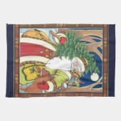 森林のサンタクロース鹿ヴィンテージクリスマス キッチンタオル (横)