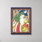 森林のサンタクロース鹿ヴィンテージクリスマス キャンバスプリント (正面)