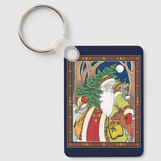 森林のサンタクロース鹿ヴィンテージクリスマス キーホルダー (正面)