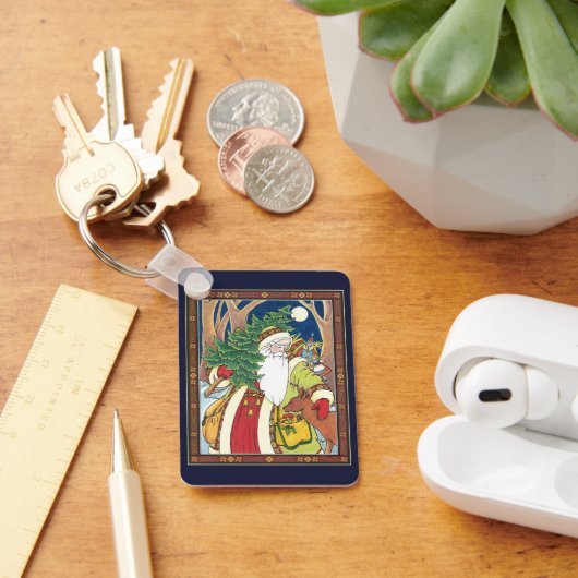 森林のサンタクロース鹿ヴィンテージクリスマス キーホルダー (デスク)