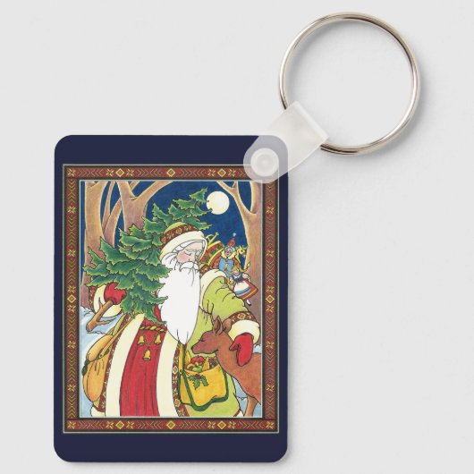 森林のサンタクロース鹿ヴィンテージクリスマス キーホルダー (裏面)