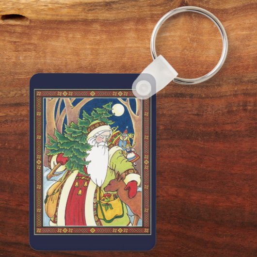 森林のサンタクロース鹿ヴィンテージクリスマス キーホルダー (裏面)