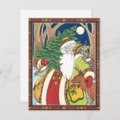 森林のサンタクロース鹿ヴィンテージクリスマス シーズンカード (正面/裏面)