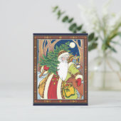 森林のサンタクロース鹿ヴィンテージクリスマス シーズンポストカード (スタンド正面)