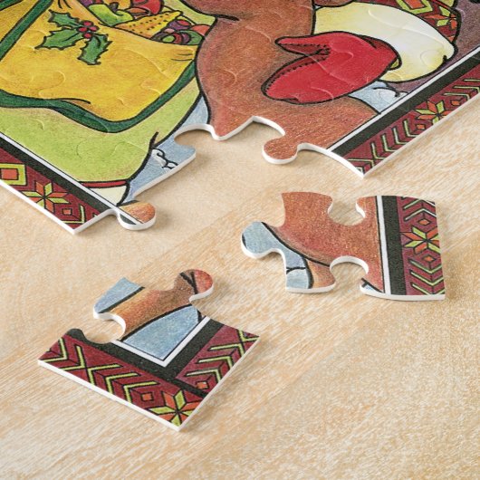 森林のサンタクロース鹿ヴィンテージクリスマス ジグソーパズル (側面)