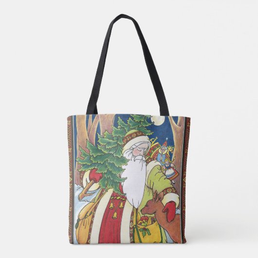 森林のサンタクロース鹿ヴィンテージクリスマス トートバッグ (裏面)