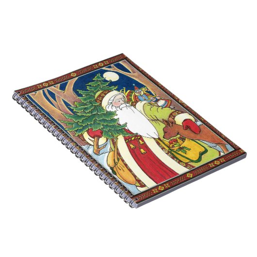森林のサンタクロース鹿ヴィンテージクリスマス ノートブック (右側)