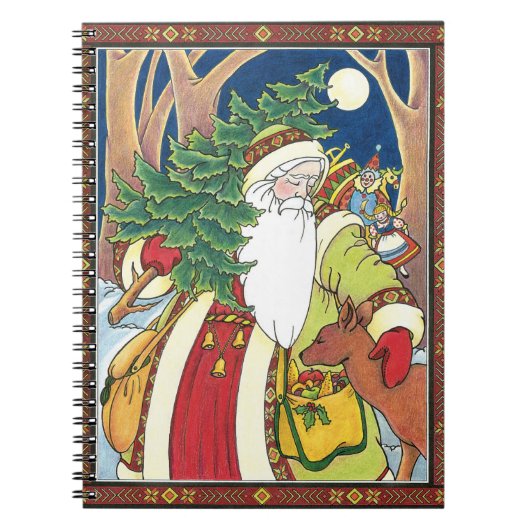 森林のサンタクロース鹿ヴィンテージクリスマス ノートブック (正面)