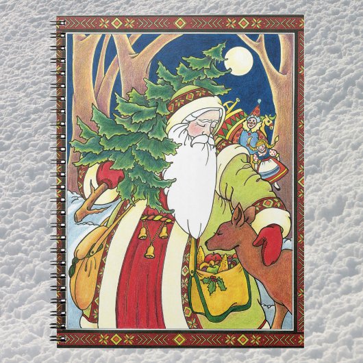 森林のサンタクロース鹿ヴィンテージクリスマス ノートブック