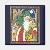 森林のサンタクロース鹿ヴィンテージクリスマス マグネット (正面)