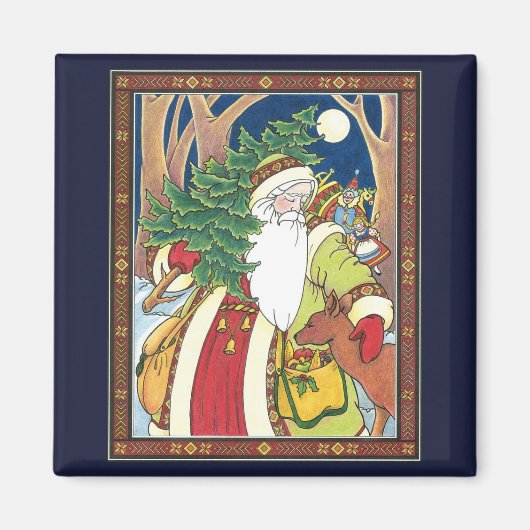 森林のサンタクロース鹿ヴィンテージクリスマス マグネット (正面)