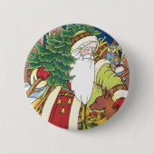 森林のサンタクロース鹿ヴィンテージクリスマス 缶バッジ (正面)