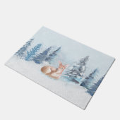 森林のシックな冬の水彩画のシカ ドアマット (アングル)