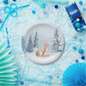 森林のシックな冬の水彩画のシカ ペーパープレート (パーティー)