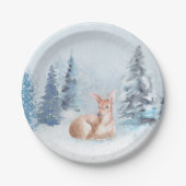 森林のシックな冬の水彩画のシカ ペーパープレート (正面)