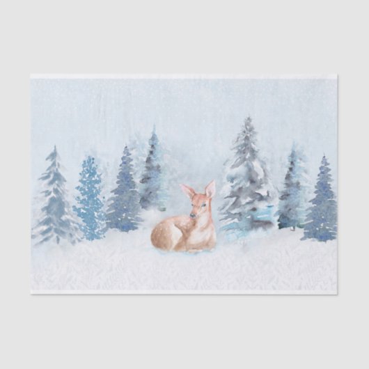 森林のシックな冬の水彩画のシカ 薄葉紙 (正面)