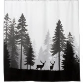 森林のシルエットの鹿 シャワーカーテン (正面)