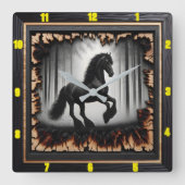 森林のパス:チャールドパーソナライズされたウッドフリージアン スクエア壁時計 (正面)