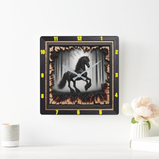 森林のパス：チャールドパーソナライズされたウッドフリージアン スクエア壁時計 (ホーム)