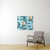 森林の冬の村と継ぎ目のない模様 タペストリー (インサイチュ(横))