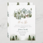 森林の動物たちの山　彼か彼女か性別発表 招待状 (正面/裏面)