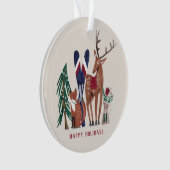森林の動物の北欧スキークリスマスキッズオーデン オーナメント (正面)