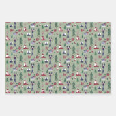 森林の動物の北欧スキークリスマスパターン ラッピングペーパーシート (正面3)