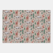 森林の動物の北欧スキークリスマスパターン ラッピングペーパーシート (正面2)