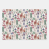 森林の動物の北欧スキークリスマスパターン ラッピングペーパーシート (正面)