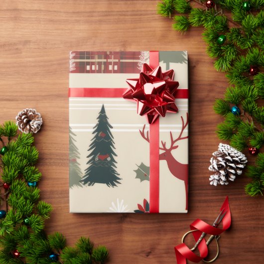 森林の動物の北欧スキークリスマスパターン ラッピングペーパー (クリスマスギフト)