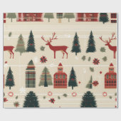 森林の動物の北欧スキークリスマスパターン ラッピングペーパー (フラット)