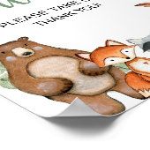 森林の動物の緑の赤ちゃんシャワーの好意サイン ポスター (角)