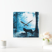 森林の単独で黒いオオカミ スクエア壁時計 (ホーム)