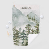 森林の山の水彩風景 ゴルフタオル (インサイチュ)