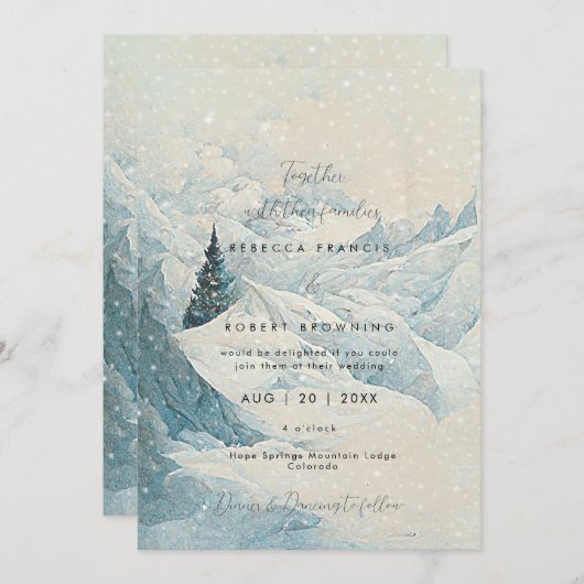 森林の山の素朴モダン結婚式招待状 招待状 (正面/裏面)