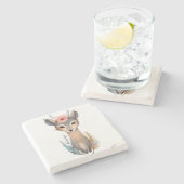 森林の恵み：フローラの冠をかぶった鹿 ストーンコースター (横)