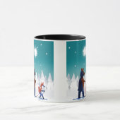 森林の星の下のかわいいくまおよびキツネのスキー マグカップ (中央)
