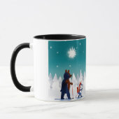 森林の星の下のかわいいくまおよびキツネのスキー マグカップ (左)