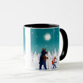 森林の星の下のかわいいくまおよびキツネのスキー マグカップ (正面右)