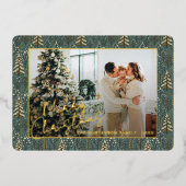 森林の木々にシックな季節の挨拶金ゴールド 箔シーズンカード (正面)