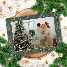 森林の木々にシックな季節の挨拶金ゴールド 箔シーズンカード