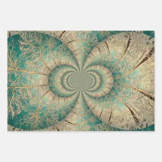 森林の木々緑褐色の冬の森林 ラッピングペーパーシート (正面2)