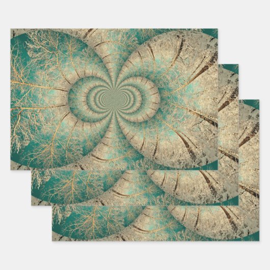 森林の木々緑褐色の冬の森林 ラッピングペーパーシート (セット)