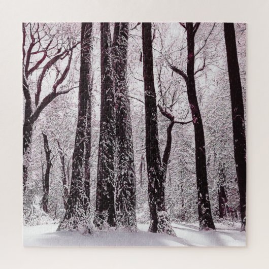 森林の木々 雪景色の冬の風景 ジグソーパズル (縦)