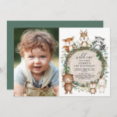 森林の森お洒落の動物野生の誕生日 招待状 (正面/裏面)