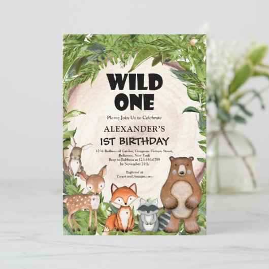 森林の森の動物の緑の木のスライスのインビ 招待状 (スタンド正面)