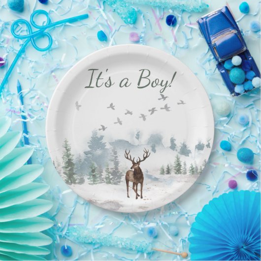 森林の森の国の鹿の少年の赤ちゃんシャワー ペーパープレート (パーティー)